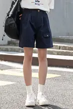 角舍 コットン製 ハイウエスト ショートパンツ【通勤・学生用・5分丈・シンプルデザイン】