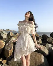 フラワープリントオフショルダーエレガントドレス【シルエット・柔らかな生地】（セットアップ対応）