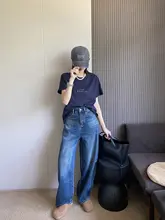 アメリカンヴィンテージ風 バタフライデザインデニムパンツ【ハイウエスト・ゆったりフィット・ワイドレッグ】（セットアップ対応）