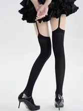 ゴシック風 クロスデザイン ブラック サスペンダー付きストッキング【 薄手・パンキッシュ・防止機能付き・膝上丈】