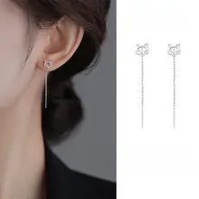 999純銀製 フォックスイヤリング  【ロングタイプ・タッセルデザイン・上品】