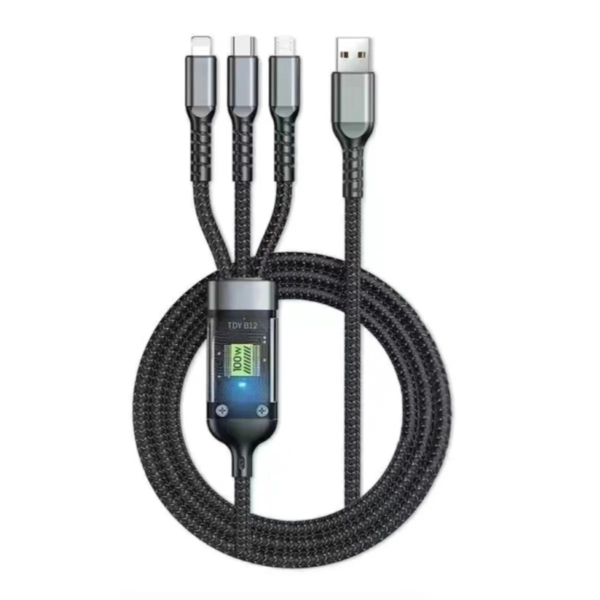 透明ディスプレイ付き三合一充電ケーブル【急速充電・Android・Huawei・Apple対応】