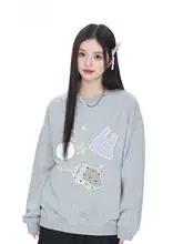 秋季用の可愛い学生向けプリントクルーネックスウェットシャツ【韓国風・レトロデザイン】