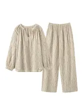 カップル用 コットン二重ガーゼスリーパー【長袖・春秋用・男女兼用・ホームウェア】（セットアップ対応）