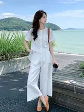 ファッションワンピース【白色・メッシュ切替・ショートスリーブ・ワイドパンツ・（セットアップ対応）】