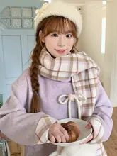 甘いチェック柄のリボン付きウールコート【チェックスカーフ付き】（セットアップ対応）