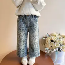 女の子用 レオパード柄デニムパンツ【カジュアル・春秋用・薄手】