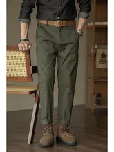 軍緑のワークパンツ【ゆったりシルエット・アメリカンヴィンテージ・ウォッシュ加工・秋冬用】（セットアップ対応）