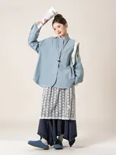 春のおしゃれにぴったり！ブルーの立て襟ワイド袖シャツ【女性用・フィット】