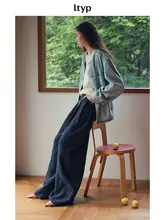 100%リネン製ストレートワイドパンツ【ロング丈・フィット・春用】