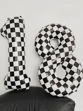 大号黒白チェック模様の数字風船【膨らませるタイプ・パーティー用】（セットアップ対応）