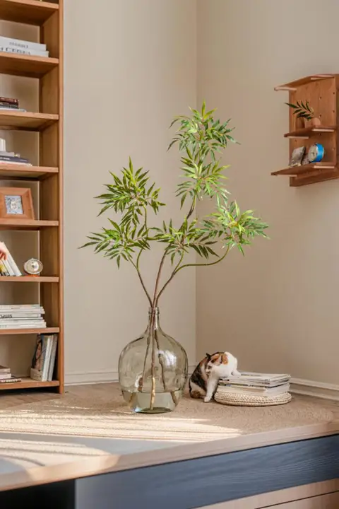 リアルな観葉植物風 黄天竺の造花【禅スタイル・インテリア装飾用・テーブル用】