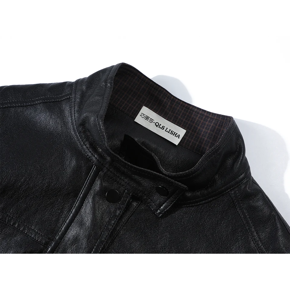 高級感漂うスタンドカラーのレザージャケット【シンプルなデザイン・ブラック】