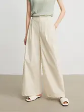 Annata ベージュカラーのワイドレッグパンツ【夏用・薄手・高腰・フィット】