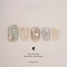プレスネイル ハンドメイド ショート 上品 クリア 立体フラワー パール