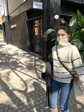 小冰bella アンゴラ混合 ロングセーター【赤白ストライプ・高襟・全羊毛】