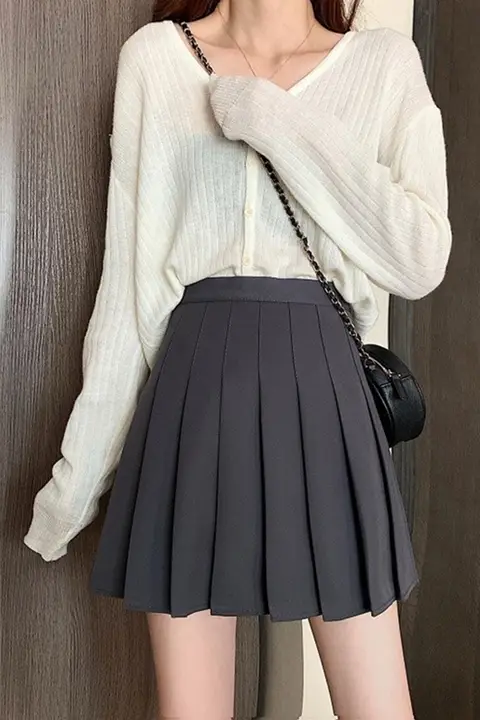 大きいサイズのカフェブラウンハイウエストプリーツスカート【春用・Aライン・小柄向け・スリム効果】