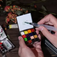 高級感のあるミニ携帯水彩絵具ボックス【鉄製・カラフルなパレット・手帳用】