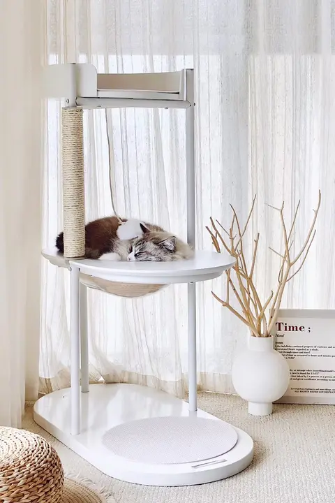 キャットタワー ベッド一体型 カプセル型 サイザル麻 シンプル おしゃれ ホワイト 猫用 「limolimo」