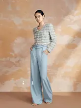 重厚なウエストチェーン付きストレートワイドパンツ【後ろゴム・長脚デザイン】
