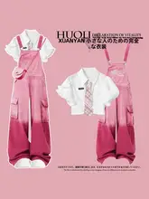 夏のカジュアルコーディネート！サロペット風ビデオストラップパンツ【したデザイン・女性用】（セットアップ対応）