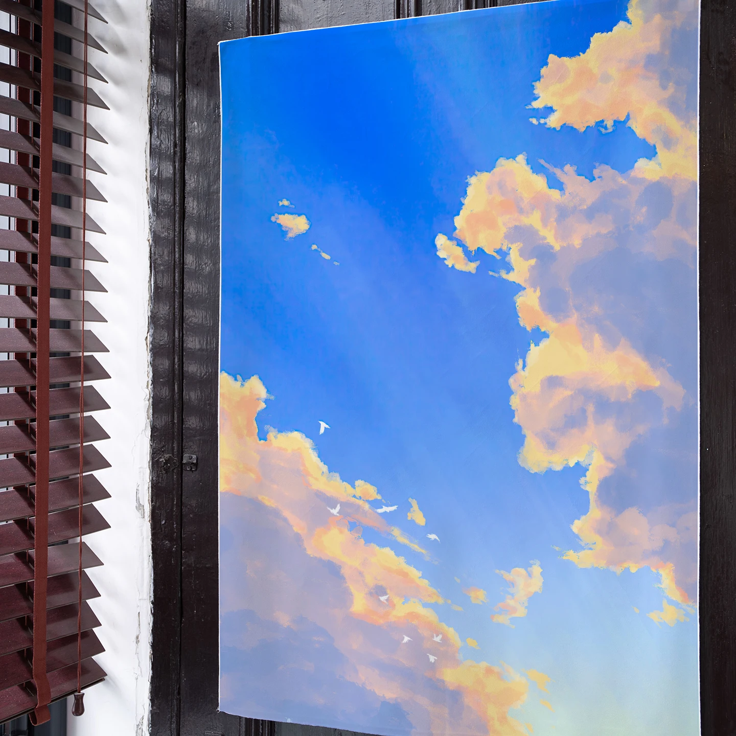 のぼり プリント で心を癒す方法は？夢幻の空をテーマにした雲の壁掛けが今、日本の家に広がっている