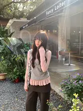 レース裾デザインの長袖ニットトップス【フィット感・春用・女性用】