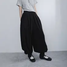 夏用の涼感アイスシルクコットン羊腿パンツ【ボタン開き・スリットデザイン・ブラック・テーパード】
