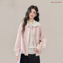 花柄レース襟のピンクジャケット【春用・女性・ゆったりフィット】