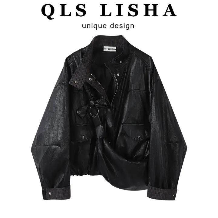 高級感漂うスタンドカラーのレザージャケット【シンプルなデザイン・ブラック】