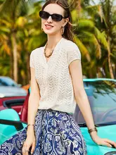 透かし編みデザインの女性用短袖ニットトップス【ファッション・夏用・優れたコーディネート力】