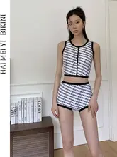 保守的なデザインの女性用ビキニ水着【インス風・小胸・くびれ強調・温泉・リゾート用】