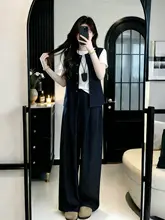 大きいサイズの夏にぴったり！カジュアルな韓国風ベストとワイドパンツのコーディネート（セットアップ対応）