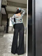 美式レトロデザインのフリンジデニムパンツ【高腰・フィット・女性用・秋冬】
