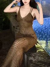 セクシーなVネックレオパード柄メッシュニットキャミソールドレス【バックオー プン・スリムフィット・スリット入り】