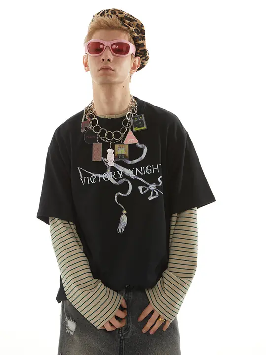 半袖Tシャツ メンズ ナイト柄プリント アメカジ ヴィンテージ ストリート クール 「PASET」
