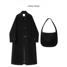 シンプルなボタンデザインのロングウールコート【秋冬用・レトロスタイル】