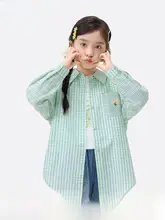チェック柄の女の子用シャツ【春用・愛心マーク・ファッション・翻領】（セットアップ対応）