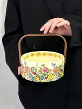 美しい花柄の陶器製手提げフルーツバスケット【ヴィンテージ風・家庭用・飾り用】