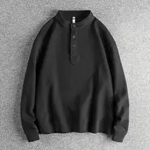 アメリカンスタイルのリバイバルデザイン 厚手ワッフルニット ヘンリーネック長袖Tシャツ