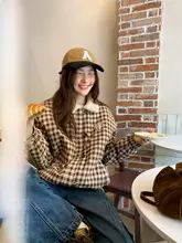 羊羔绒の刺繍入りショートコート【翻領・秋用・加絨】