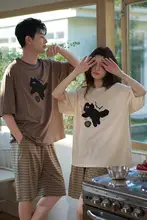 ペアパジャマ 2点セット レディース メンズ 猫柄 Tシャツ ショートパンツ モーダルコットン 接触冷感 ひんやり ルームウェア 夏