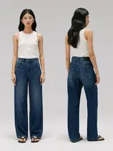 薄手の亜麻デニムパンツ【ハイウエスト・ゆったりストレート・ロングレッグ】（セットアップ対応）