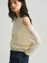 肩出しデザインのニットトップス【春用・修身・ロングスリーブ・インナー】