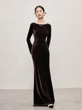 ワンピース ロング ドレス【ワインレッド サテン ロングスリーブ・ウエストリボン・フィッシュテールデザイン】