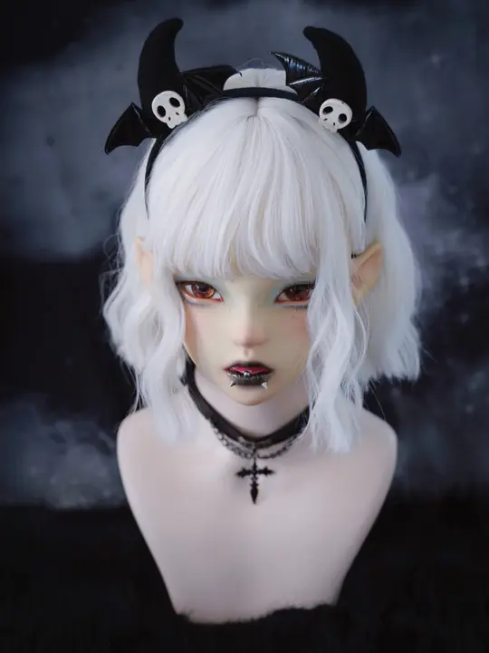 手作りの小さな骸骨デザインデビル角ヘアバンド【アンダーカルチャー・ブラック】