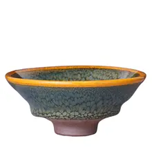 緑色の斑点が美しい建盞 斗笠杯【原鉱鉄胎・功夫茶具・ギフト用】