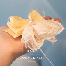 おしゃれなレースリボンヘアクリップ【女児用・黄色・後頭部用】