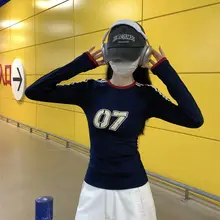 秋季向けカラーブロックデザインのタイトフィット長袖Tシャツ【コットン・デジタルプリント】