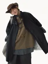 ミドル丈ワーク風コート【立て襟・ゆったりシルエット・秋用】